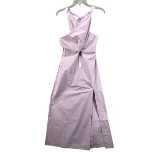 NWT Self Contrast Dress Womens Sz M Halter Midi Lavender Cotton Poplin Slit
